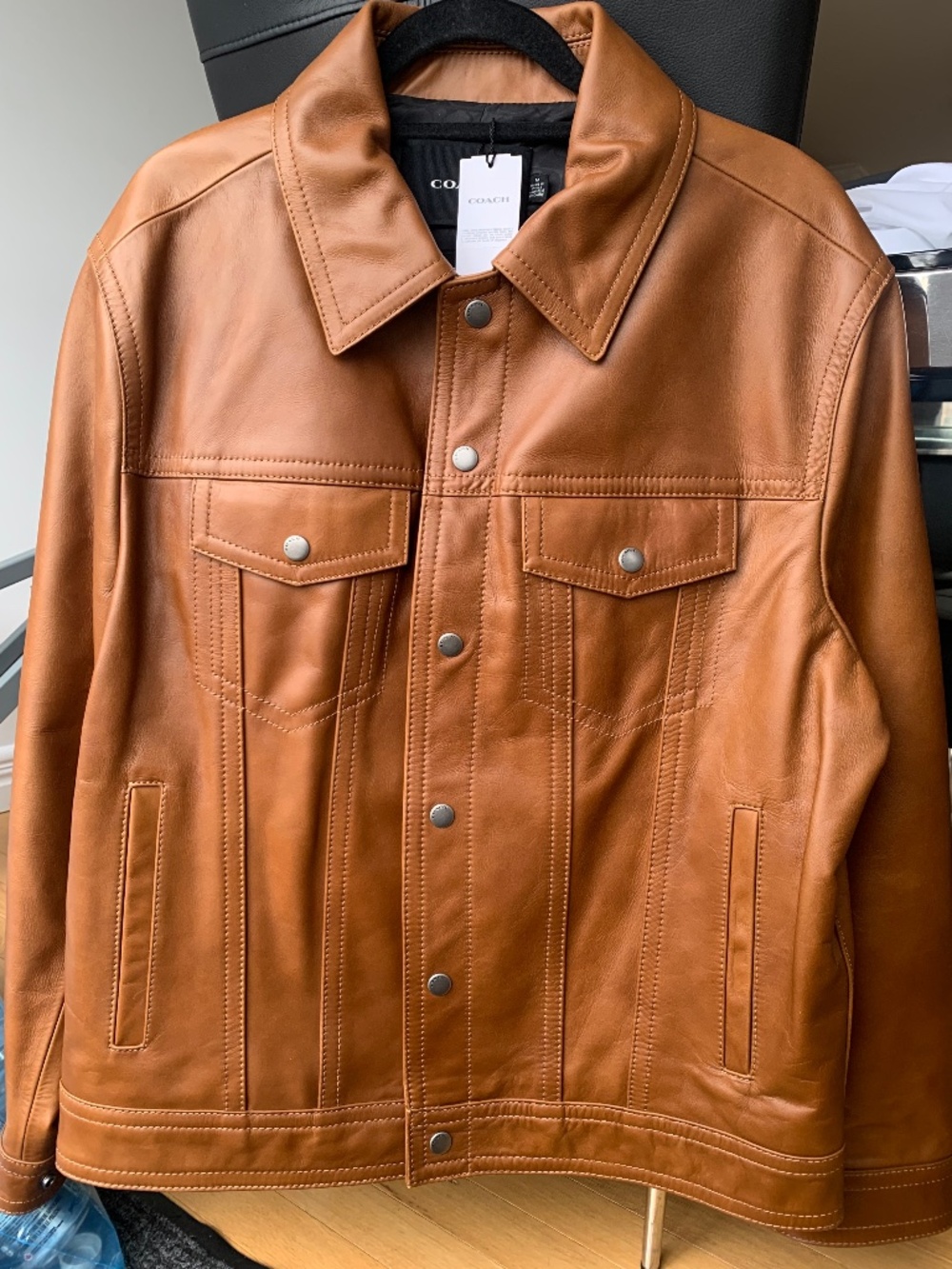 New with tags $1460+ Coach leather trucker jacket size extra large